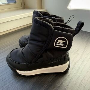 Sorel Kids Whitney II Faux Fur Lined Black Waterproof Boots